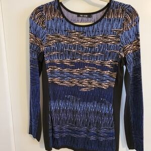 NIC+ZOE Women's Blue and Black Striped Long Sleeve Top